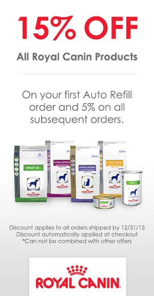 Save 15% off all Royal Canin products