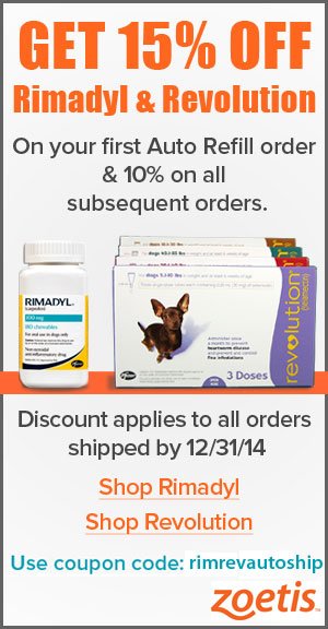 Save up to 15% off your orders of Rimadyl and Revolution